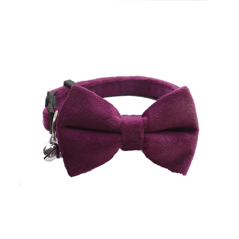 Adjustable Velvet Cat Collar with Movable Bowtie and Bell - Stylish and Safe Pet Accessory for Cats and Small Dogs - the hidden spot 