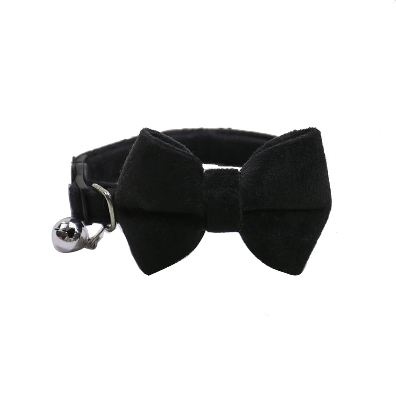 Adjustable Velvet Cat Collar with Movable Bowtie and Bell - Stylish and Safe Pet Accessory for Cats and Small Dogs - the hidden spot 