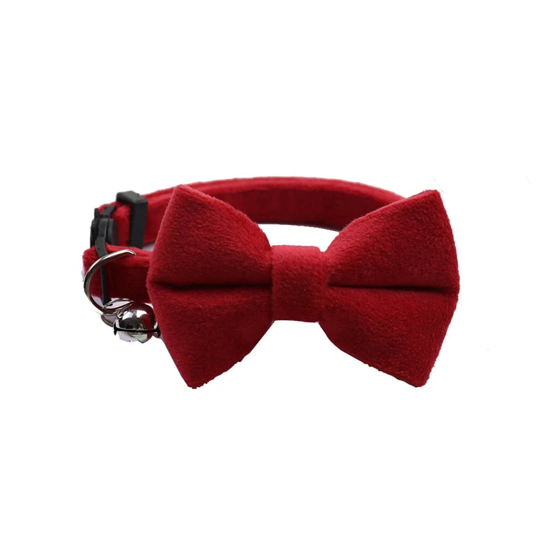 Adjustable Velvet Cat Collar with Movable Bowtie and Bell - Stylish and Safe Pet Accessory for Cats and Small Dogs - the hidden spot 