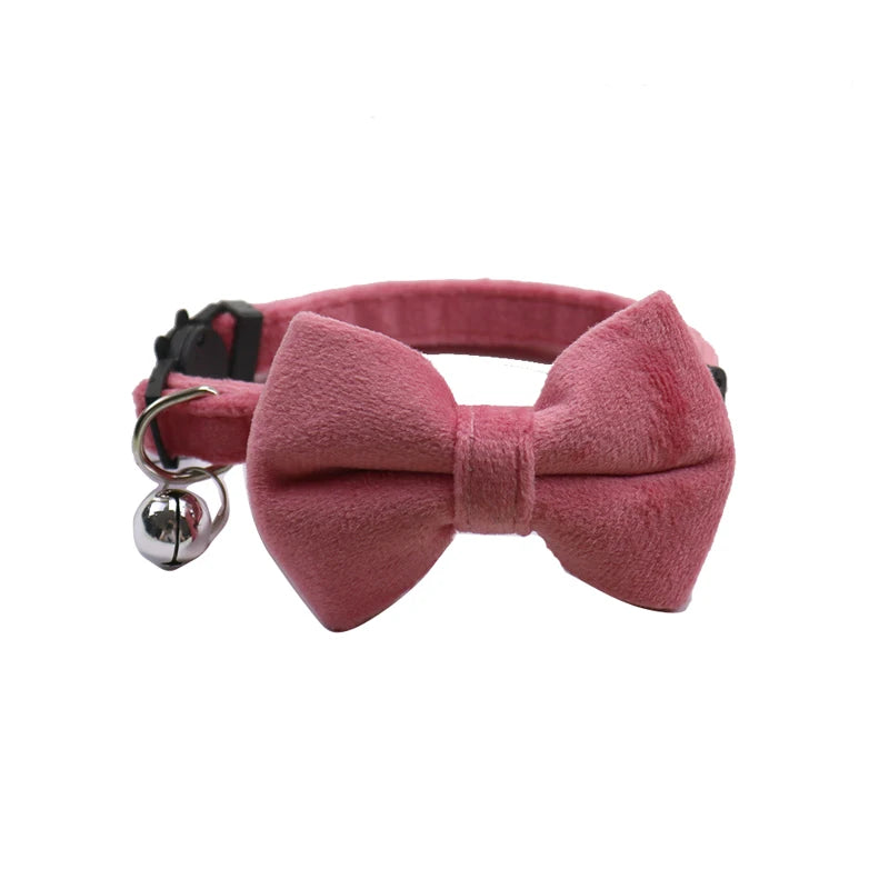 Adjustable Velvet Cat Collar with Movable Bowtie and Bell - Stylish and Safe Pet Accessory for Cats and Small Dogs - the hidden spot 